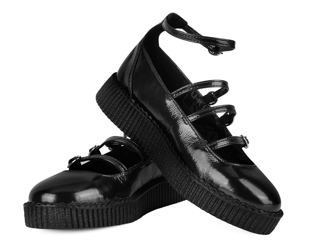 F3268L Black Crinkle Patent Multi-Strap Viva Low Mary Jane