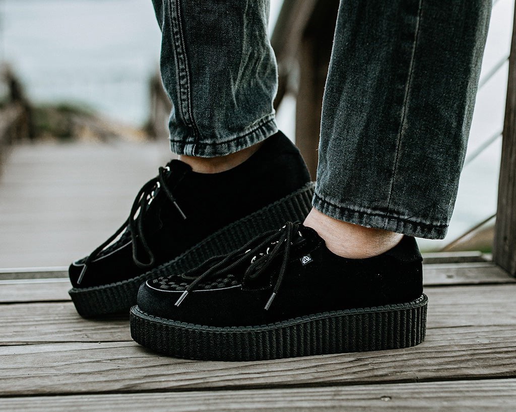 T2262 Black Faux Suede Anarchic Creeper