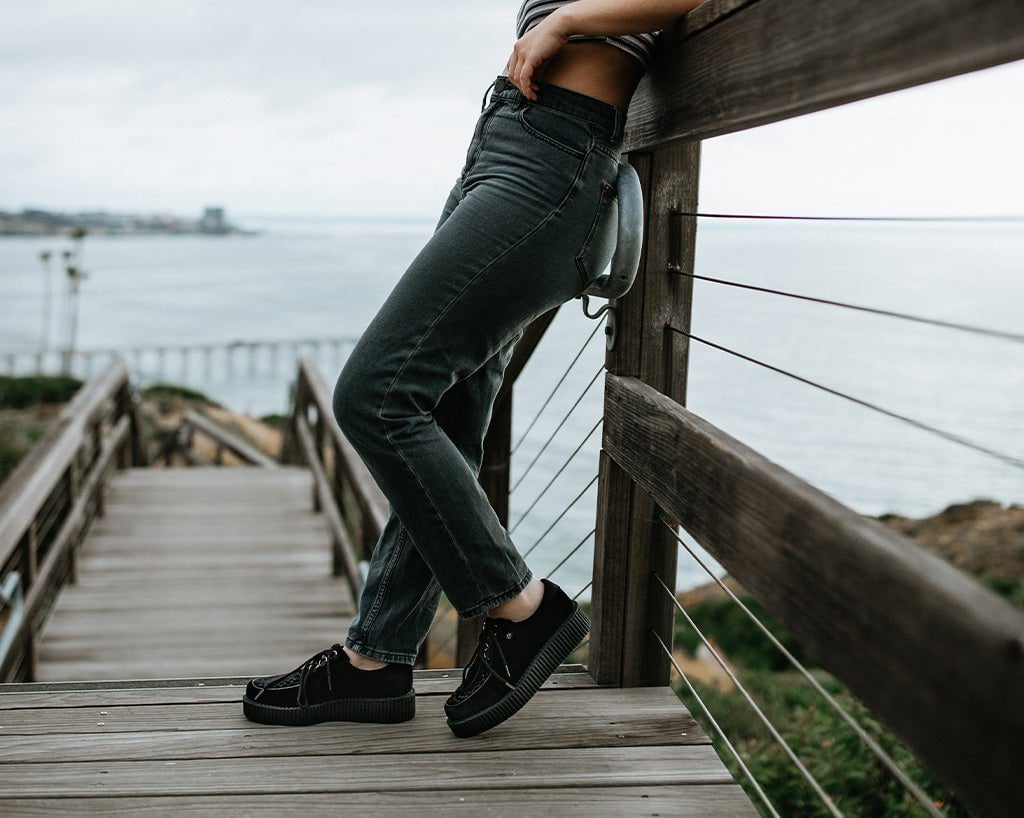 T2262 Black Faux Suede Anarchic Creeper