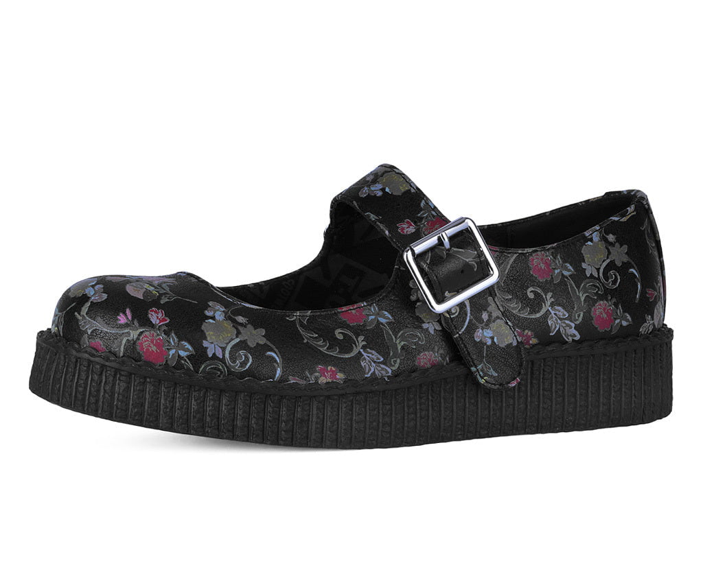 F3422L Black Floral Viva Low Mary Jane