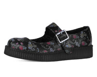 F3422L Black Floral Viva Low Mary Jane