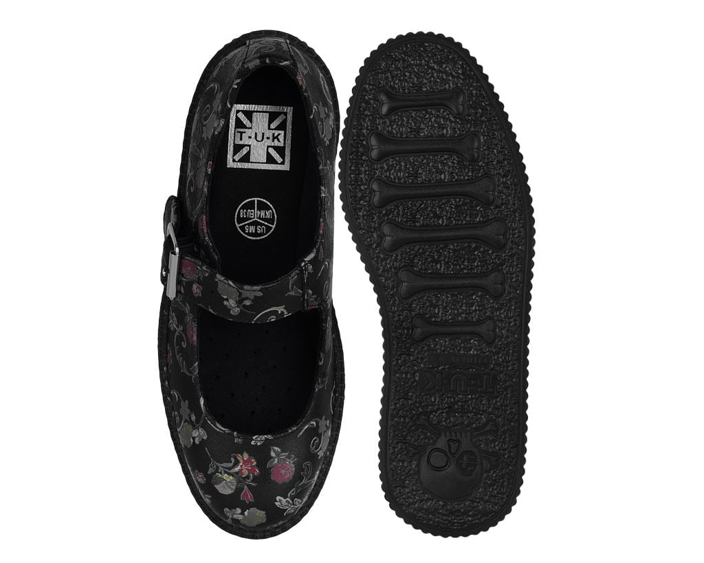 F3422L Black Floral Viva Low Mary Jane