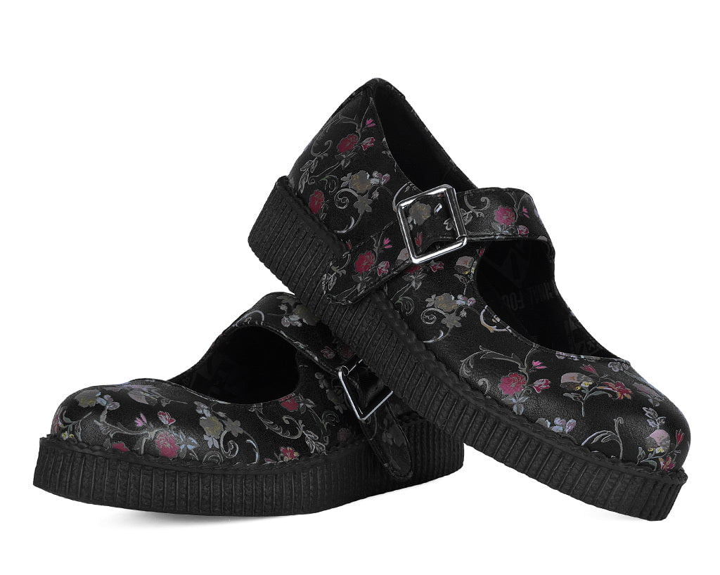F3422L Black Floral Viva Low Mary Jane F3422L-05