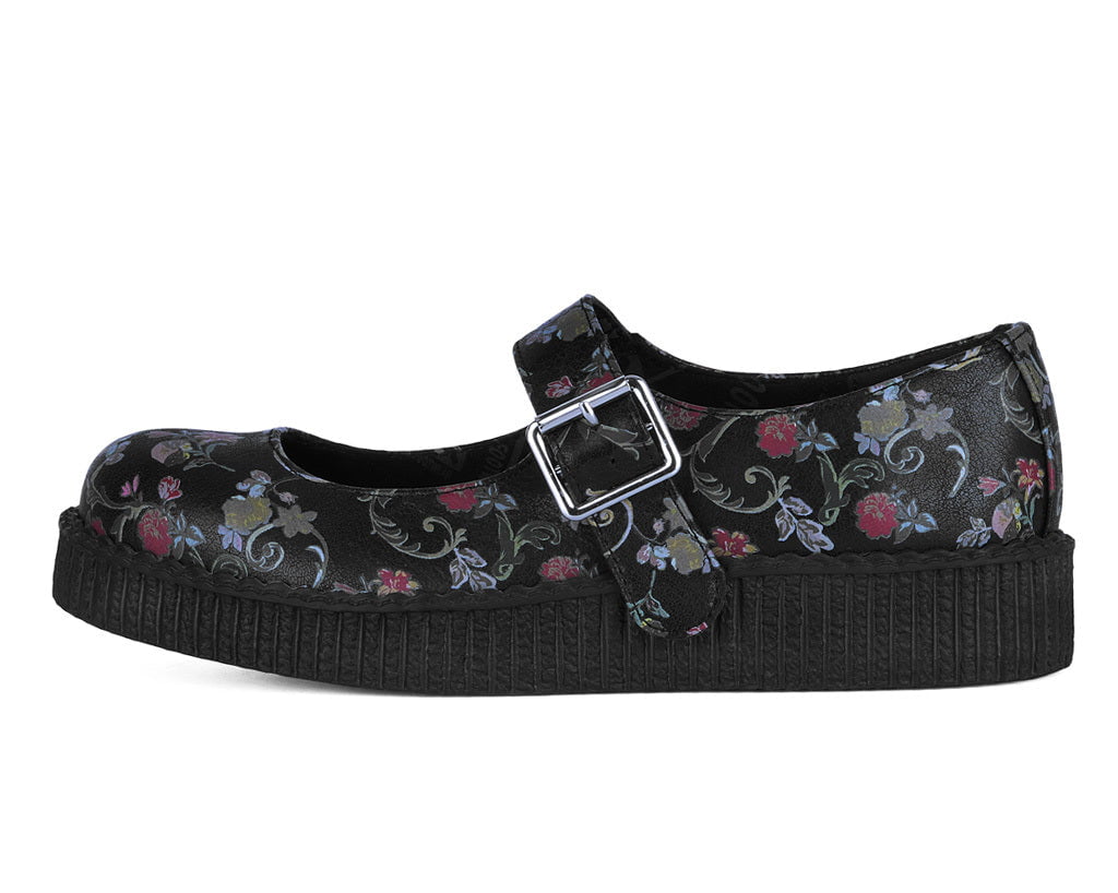 F3422L Black Floral Viva Low Mary Jane