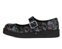 F3422L Black Floral Viva Low Mary Jane