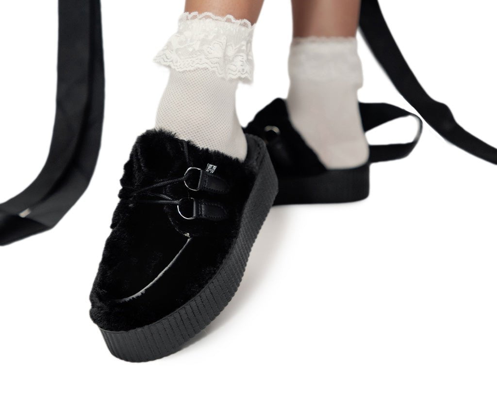 V3326L Black Fuzzy Creeper Mule