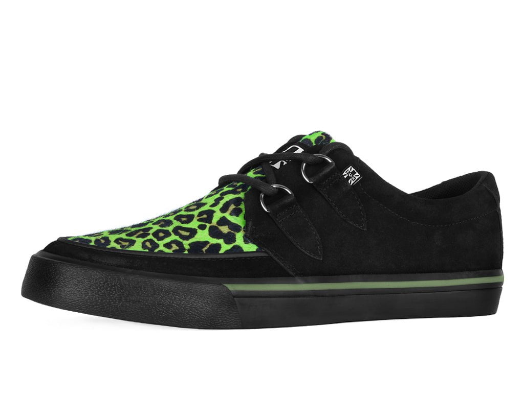 A3399 Black & Green Leopard Suede Creeper Sneaker