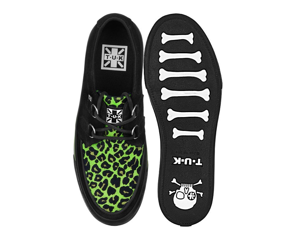 A3399 Black & Green Leopard Suede Creeper Sneaker