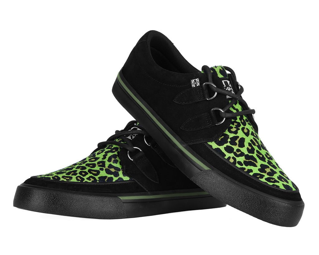 A3399 Black & Green Leopard Suede Creeper Sneaker