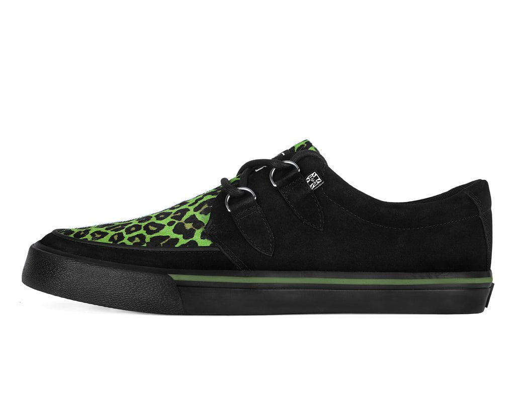 A3399 Black & Green Leopard Suede Creeper Sneaker