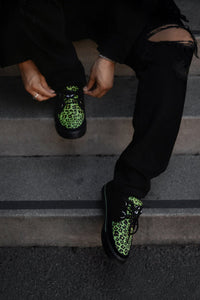 A3399 Black & Green Leopard Suede Creeper Sneaker