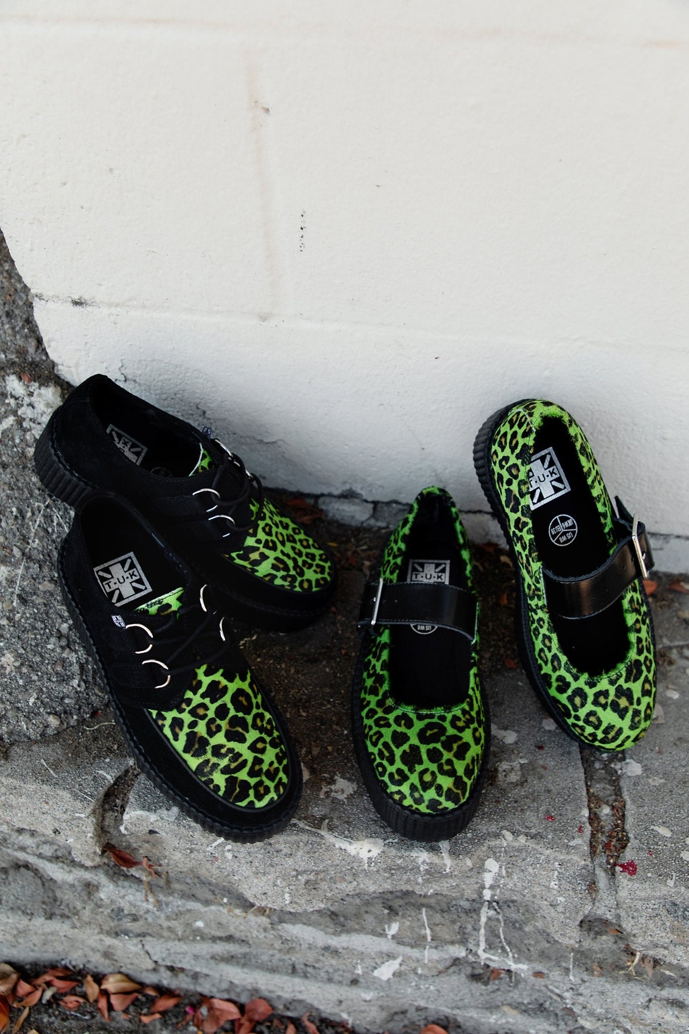 V3412 Black & Green Leopard Suede Mondo Creeper