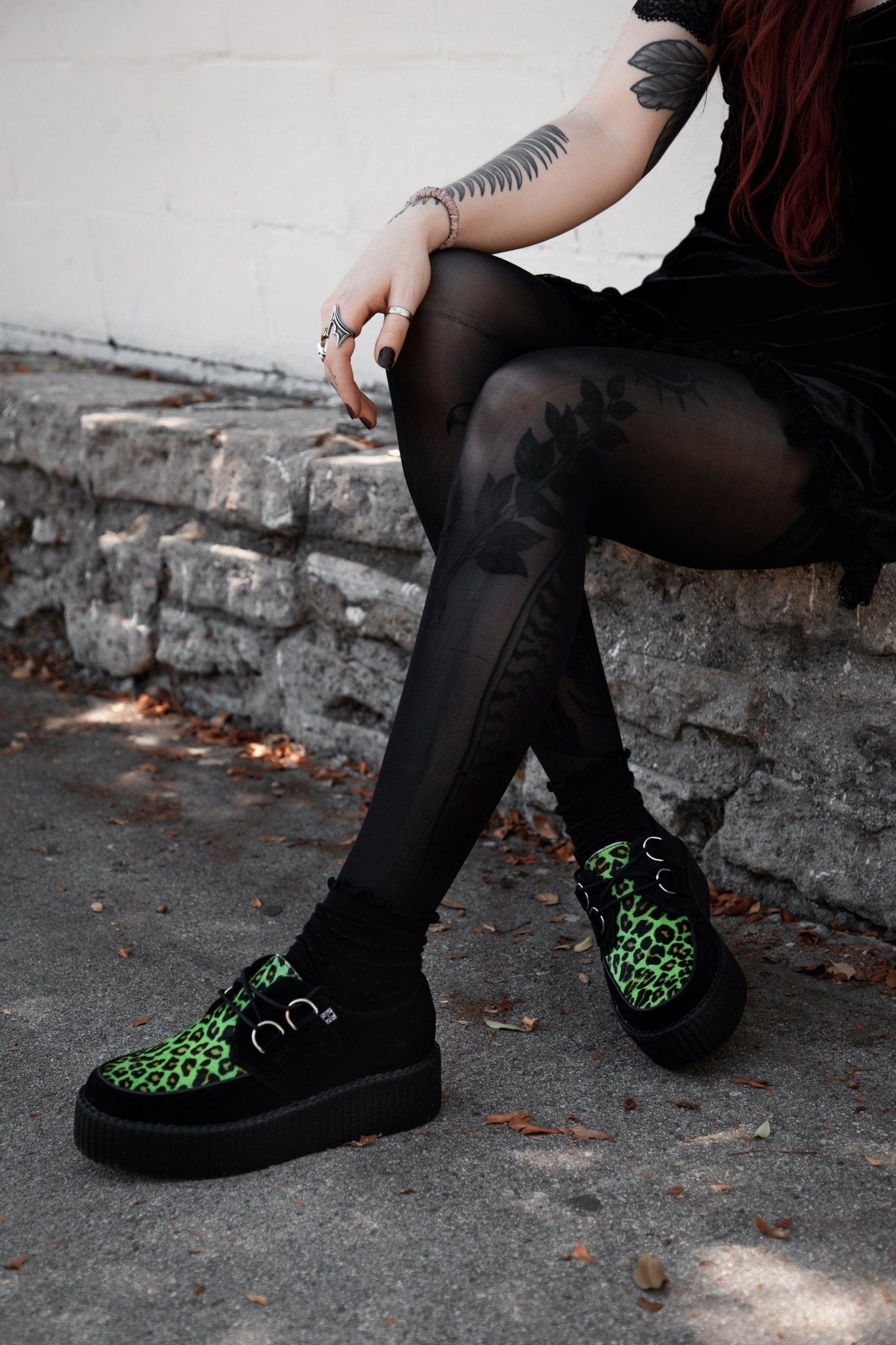 V3412 Black & Green Leopard Suede Mondo Creeper