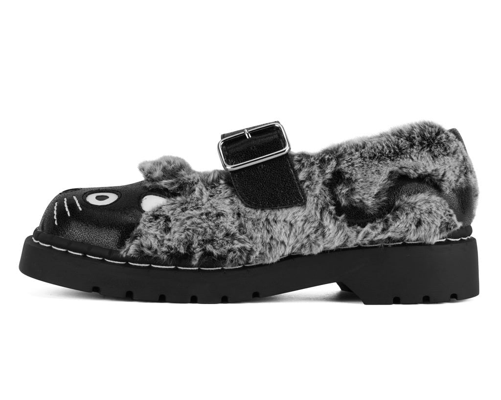Black & Grey Furry Kitty Mary Jane - T.U.K.T2374-05