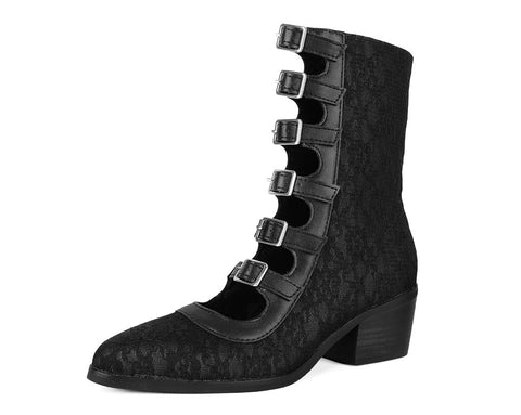 T2339L Black Lace Multi-Strap Boot