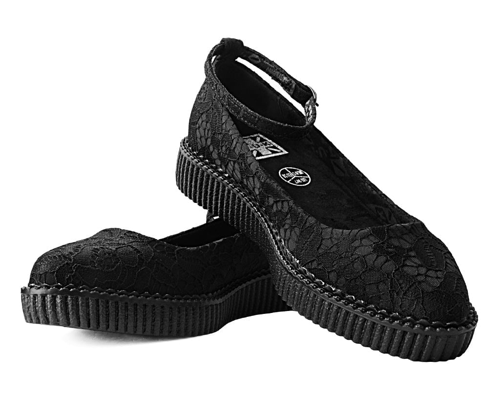 A3165L Black Lace Pointed Ballet Creeper
