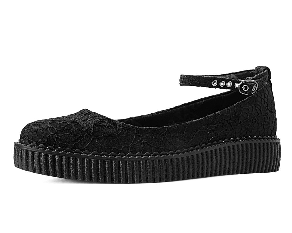 A3165L Black Lace Pointed Ballet Creeper