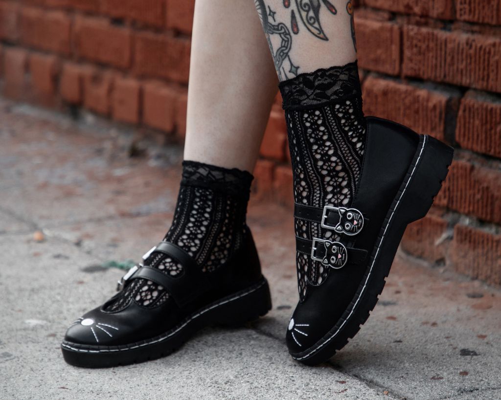 A3363L Black Leather 2-Buckle Kitty Mary Jane