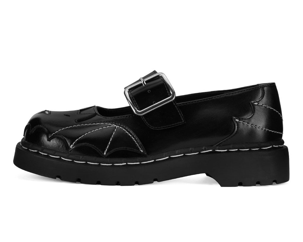 Black Leather Bat Stitch Mary Jane - T.U.K.T2386-05