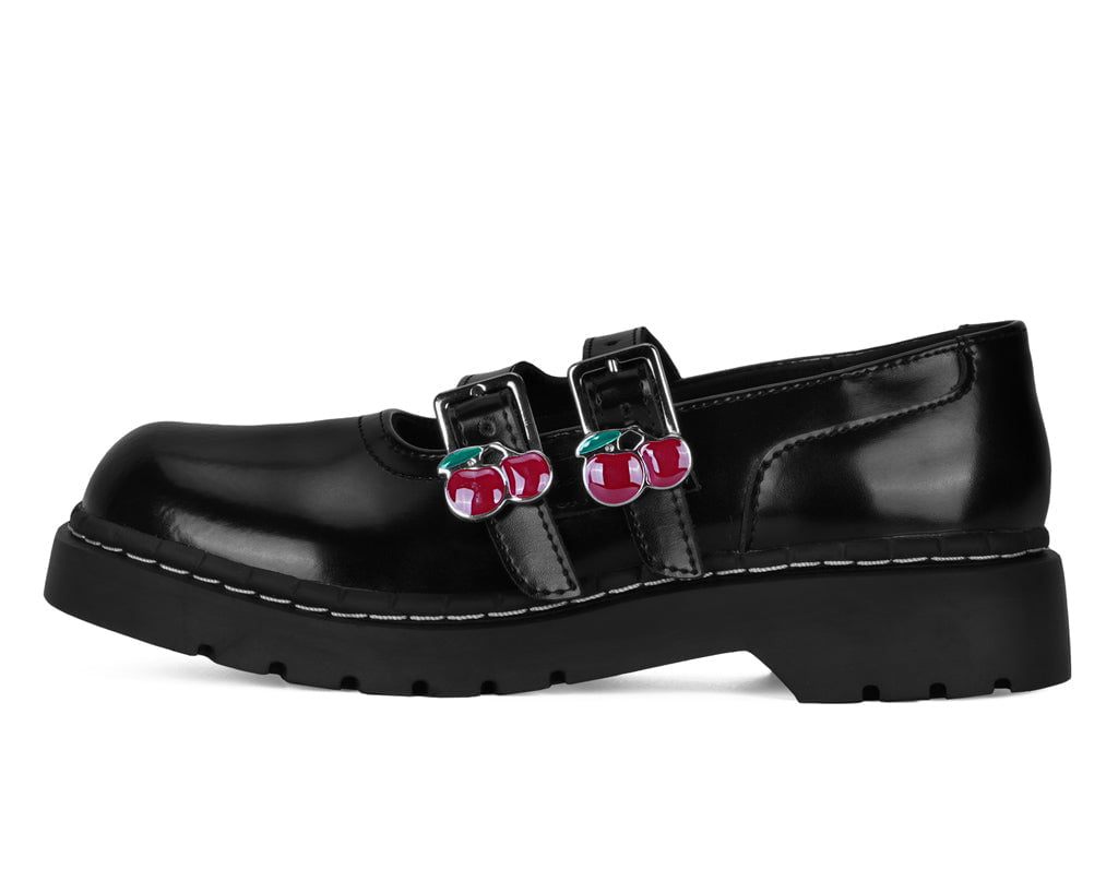 T2345 Black Leather Cherry Buckle Mary Jane