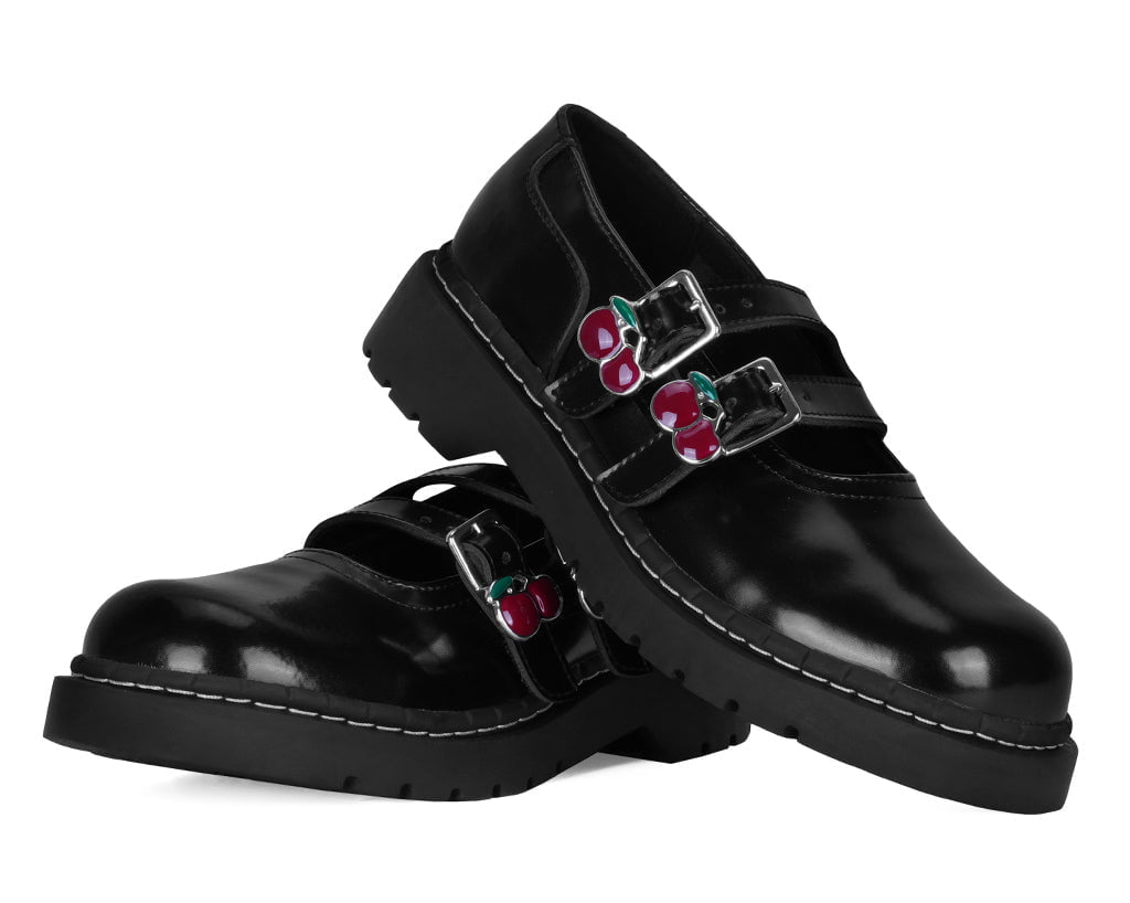 T2345 Black Leather Cherry Buckle Mary Jane
