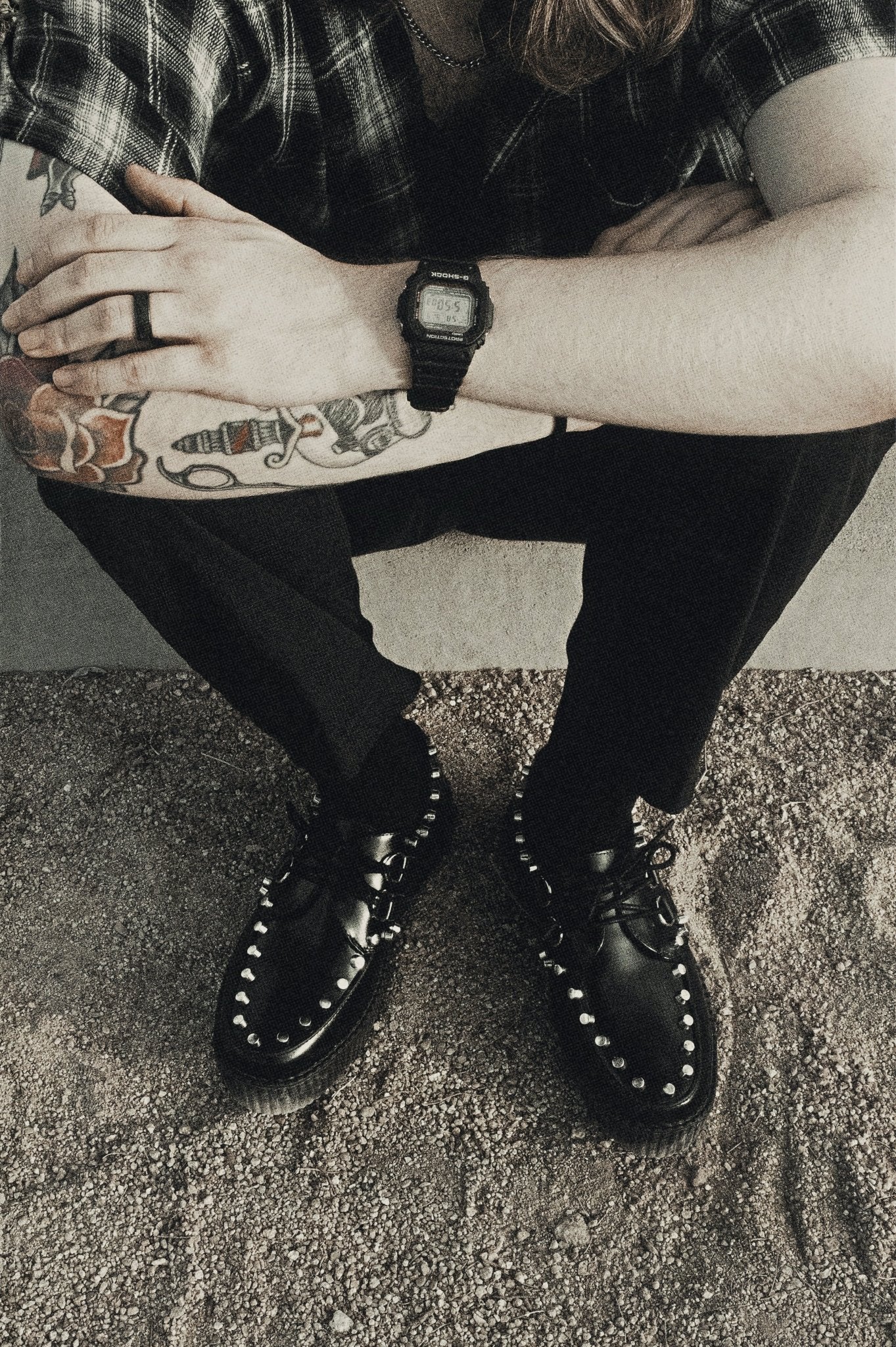 Black Leather Flat Studded Viva Mondo Creeper - T.U.K.V3493-03