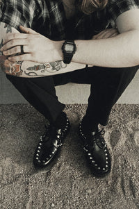 Black Leather Flat Studded Viva Mondo Creeper - T.U.K.V3493-03