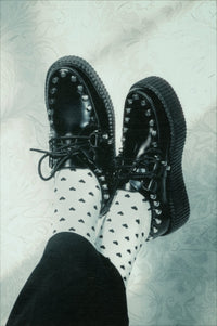 Black Leather Flat Studded Viva Mondo Creeper - T.U.K.V3493-03