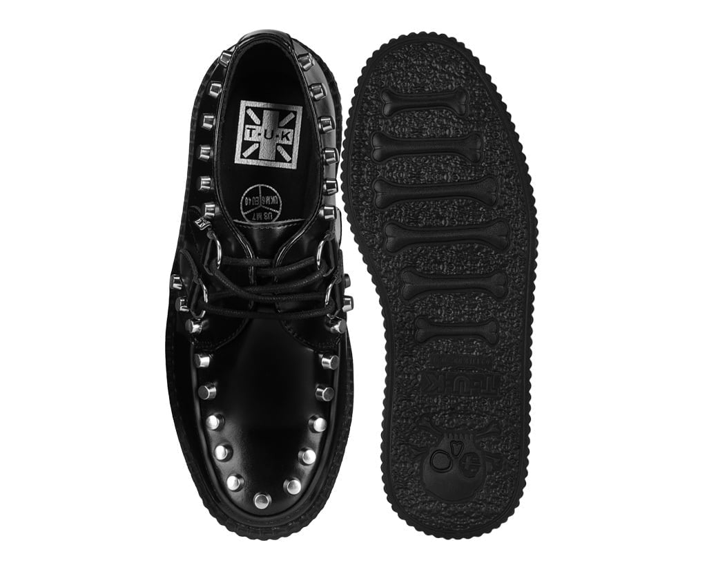 Black Leather Flat Studded Viva Mondo Creeper - T.U.K.V3493-03