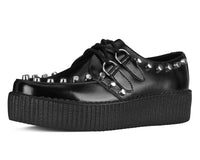 Black Leather Flat Studded Viva Mondo Creeper - T.U.K.V3493-03