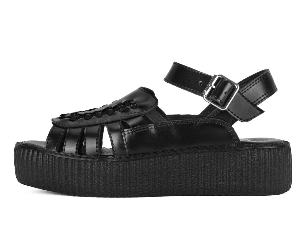 V3358L Black Leather Interlace Viva Mondo Sandal