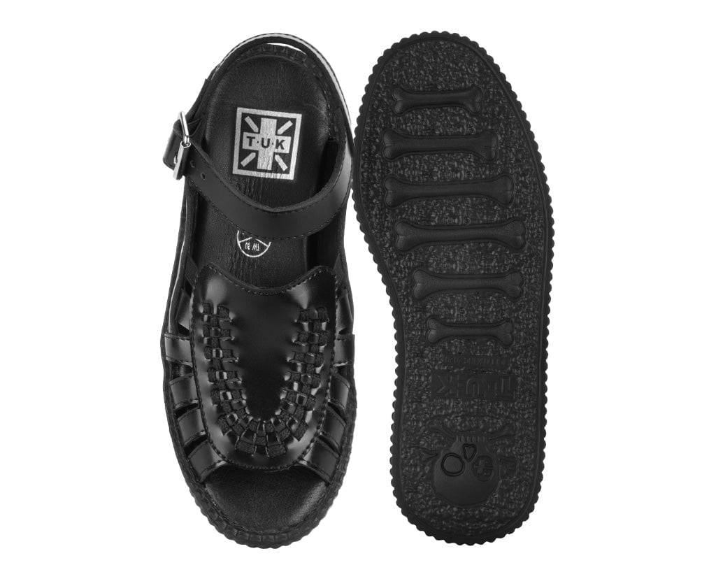 V3358L Black Leather Interlace Viva Mondo Sandal