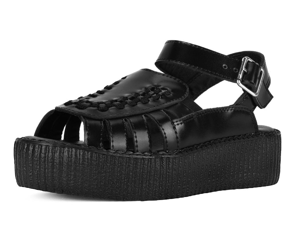 V3358L Black Leather Interlace Viva Mondo Sandal
