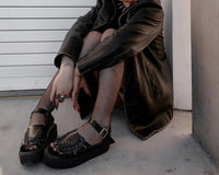 V3358L Black Leather Interlace Viva Mondo Sandal