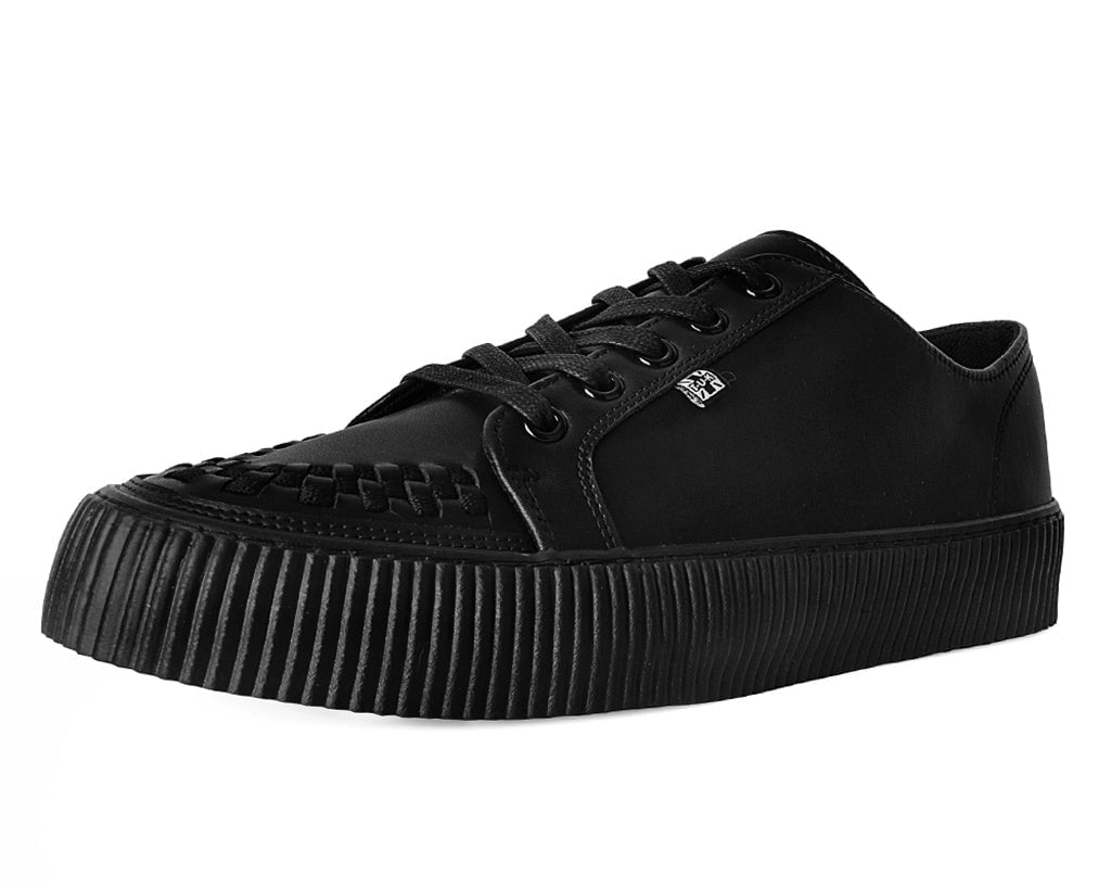 A3314 Black Leather Lace-Up Creeper Sneaker