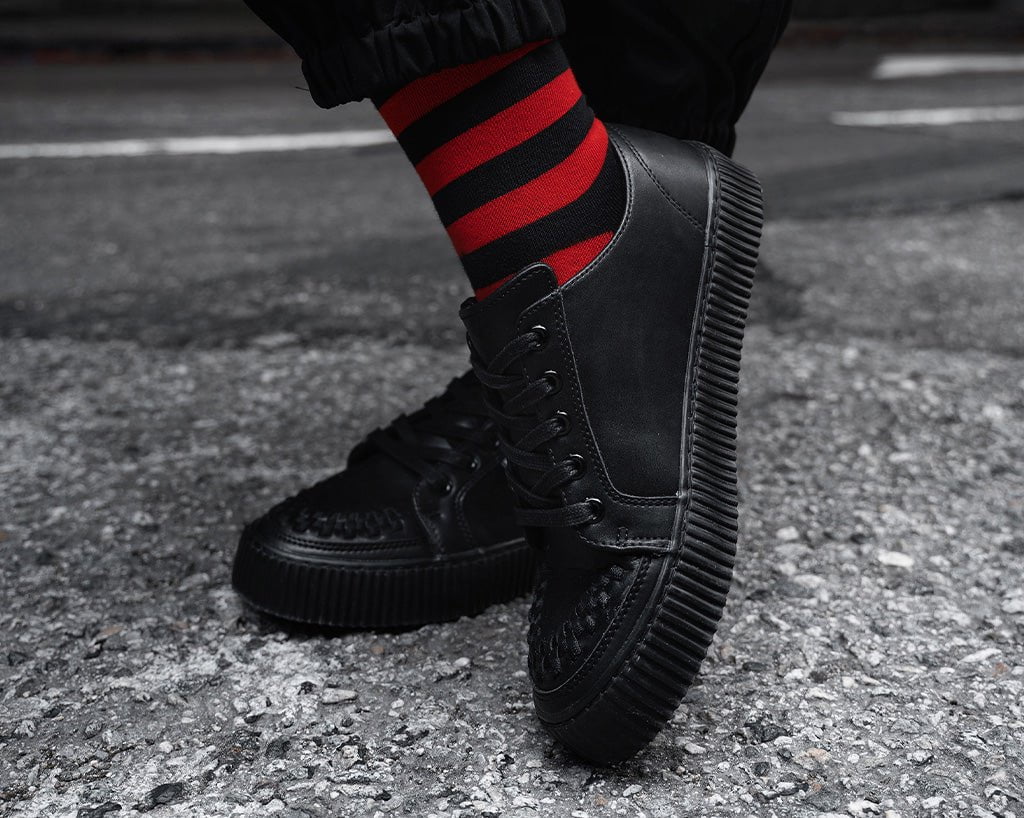 A3314 Black Leather Lace-Up Creeper Sneaker