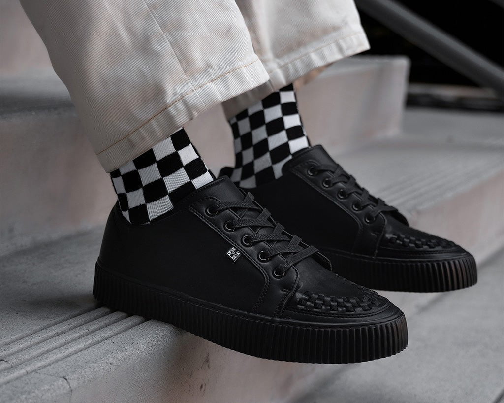 A3314 Black Leather Lace-Up Creeper Sneaker