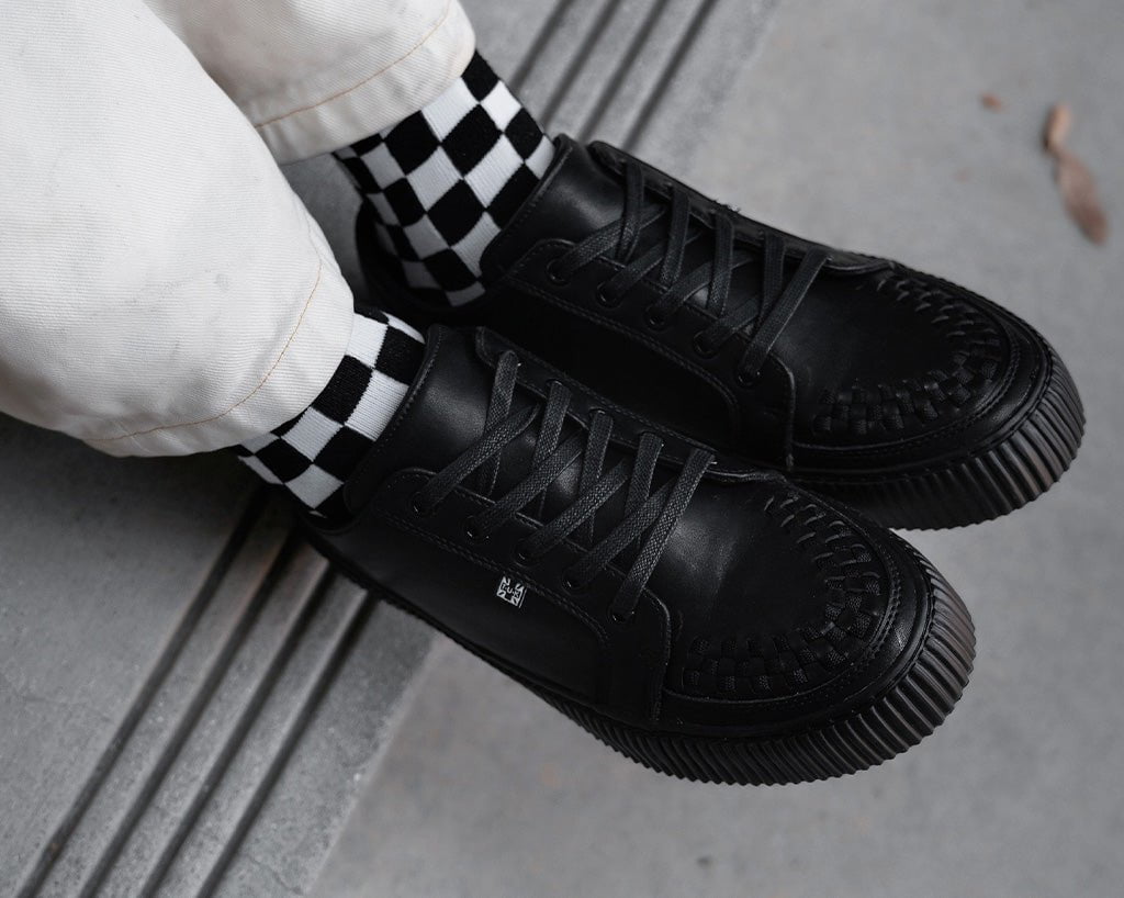 A3314 Black Leather Lace-Up Creeper Sneaker
