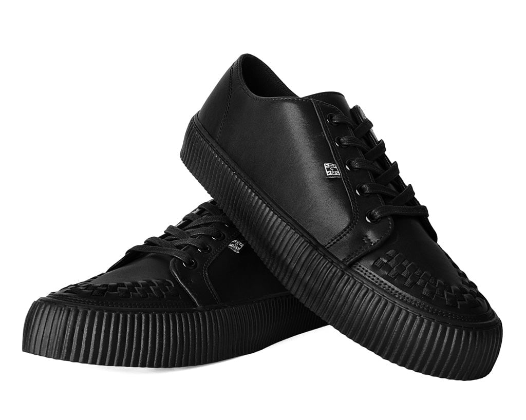 A3314 Black Leather Lace-Up Creeper Sneaker
