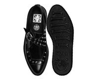 Black Leather Monk Buckle Studded Pointed Mondo Creeper - T.U.K.H3516-03