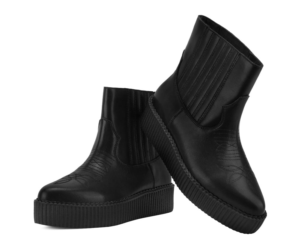 Black Leather Pull on Western Pointed Mondo Creeper Boot - T.U.K.H3441-03