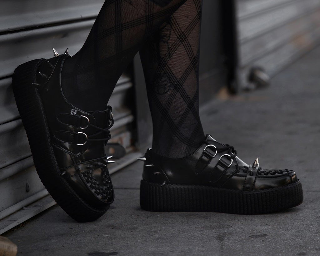 Black Leather Spike Viva Mondo Creeper - T.U.K.V3341-03