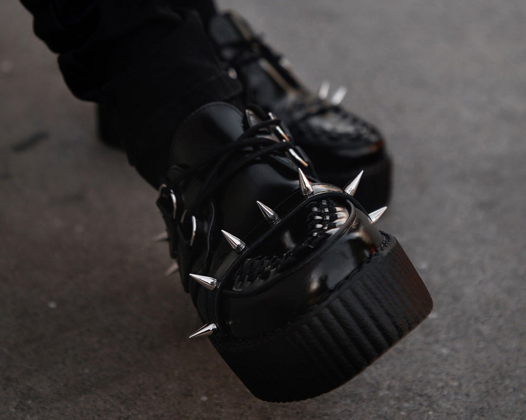 Black Leather Spike Viva Mondo Creeper - T.U.K.V3341-03