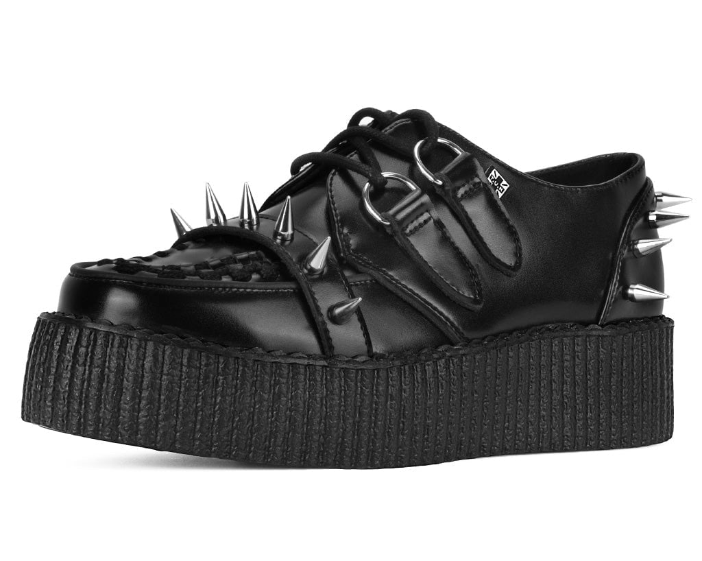 Black Leather Spike Viva Mondo Creeper - T.U.K.V3341-03