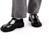 T2346 Black Leather T-Bar Mary Jane