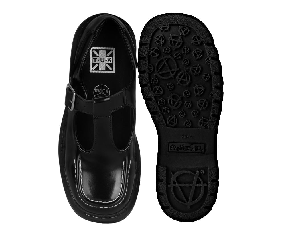 T2346 Black Leather T-Bar Mary Jane