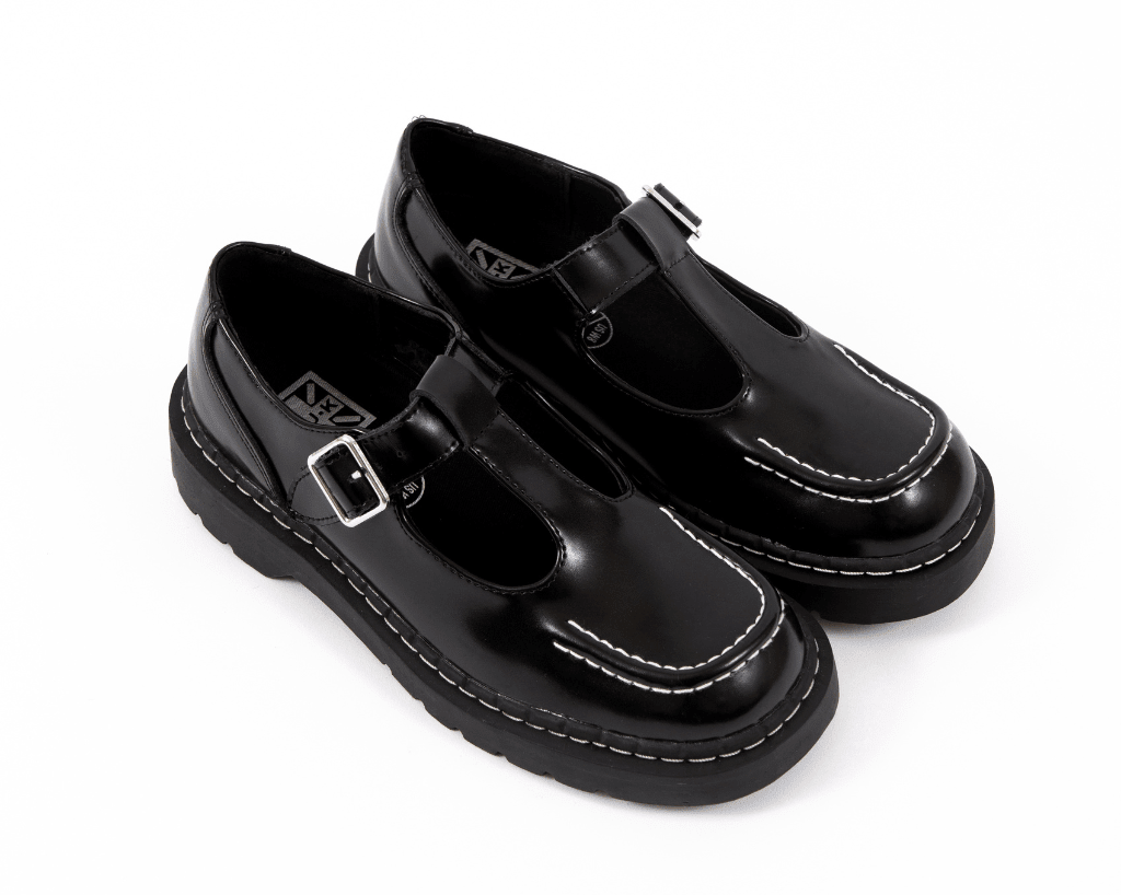 T2346 Black Leather T-Bar Mary Jane