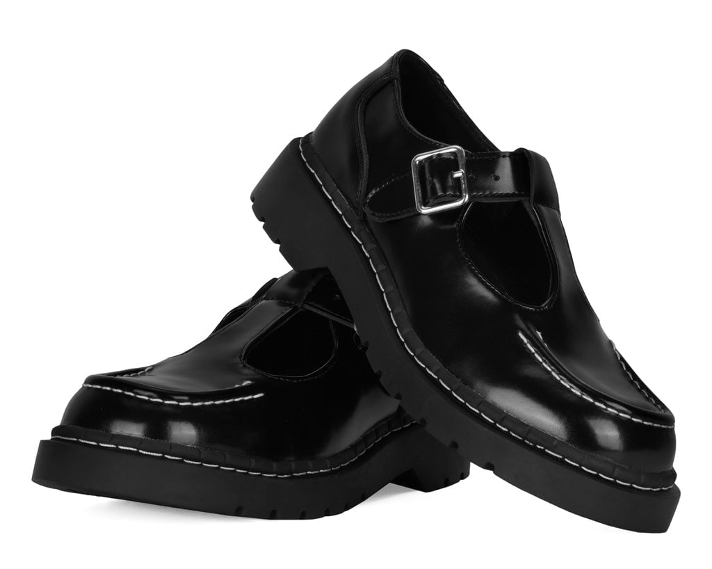 T2346 Black Leather T-Bar Mary Jane