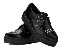 Black Leather Tie Studded Pointed Mondo Creeper - T.U.K.H3515-03