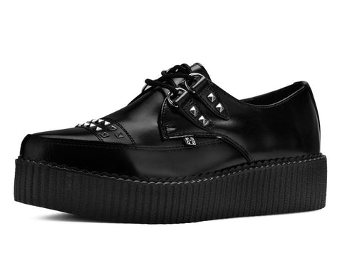 Black Leather Tie Studded Pointed Mondo Creeper - T.U.K.H3515-03